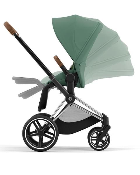 Коляска 3 в 1 Cybex Priam IV Chrome Brown complete и автокресло Aton B2 i-Size Bay Blue Leaf Green