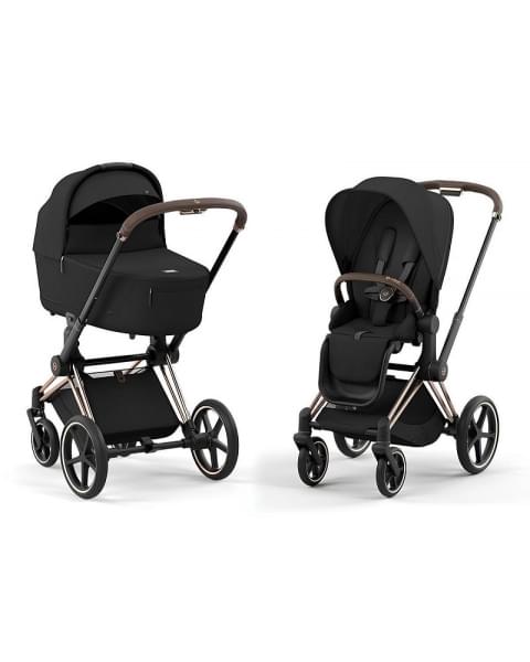 Коляска 3 в 1 Cybex Priam IV Rosegold и автокресло Aton S2 i-Size с базой Base One Sepia Black/Hibiscus Red