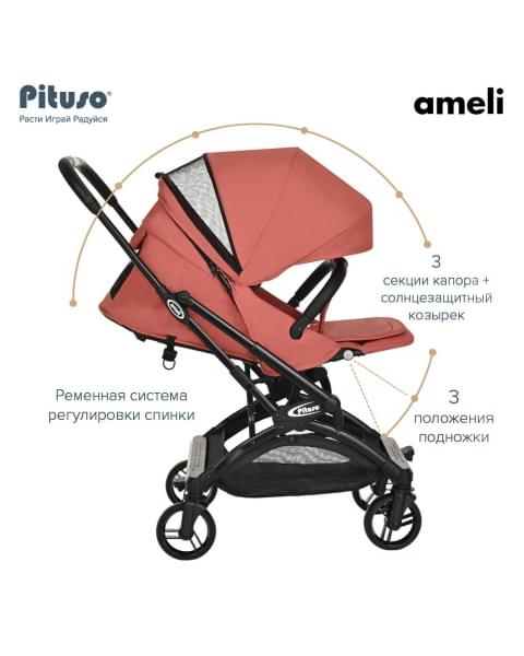 Коляска прогулочная Pituso Ameli PU, Frosty Berry (Розовый)