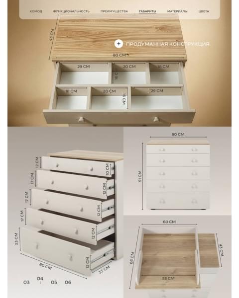 Комод пеленальный Rant Levi 80/5 с органайзером Crystal beige