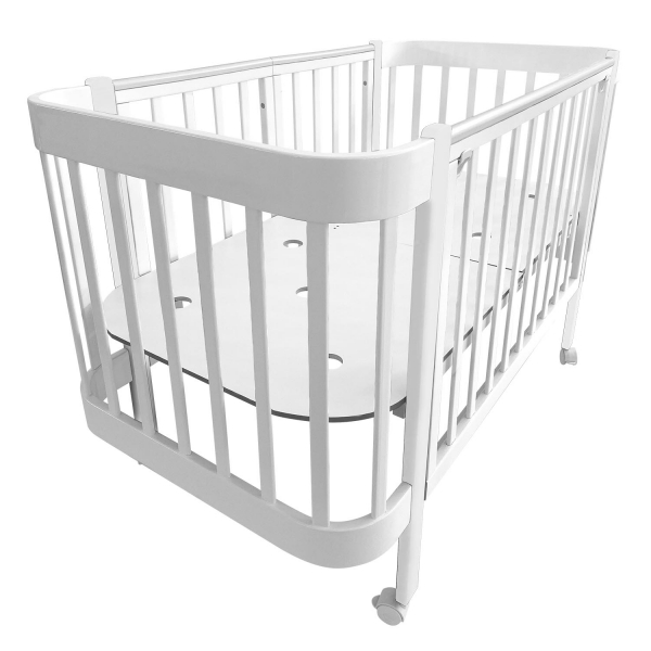 Кровать детская Indigo Italiano Baby продольный маятник на колесах белый-белый