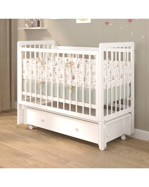 Кровать детская Pituso TINY ящик-маятник/колесо Белая аляска
