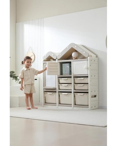 Стеллаж для игрушек UNIX Kids House 7 ящиков, 2 полки с дверцей Grey