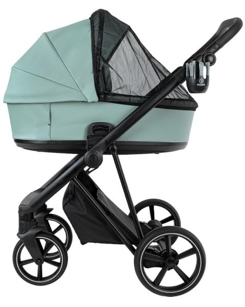 Детская коляска Roan Sol Vintage Leather 2.0 3 в 1 с автокреслом Tutis Elo Lux Edusky Black SL/13/L Misti Mint/Grey/руч. Серый