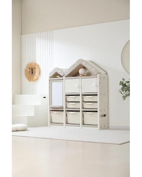 Стеллаж для игрушек UNIX Kids House 7 ящиков, 2 полки с дверцей Grey