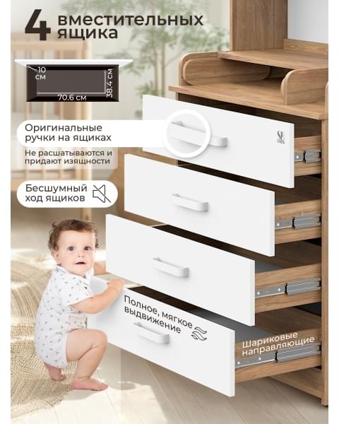 Пеленальный комод Sweet Baby Albero New Дуб канзас/аляска белая