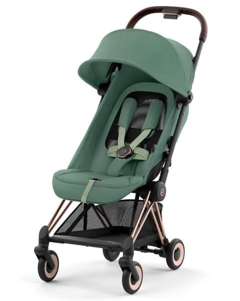 Прогулочная коляска Cybex Coya Leaf Green с дождевиком и бампером/Rosegold