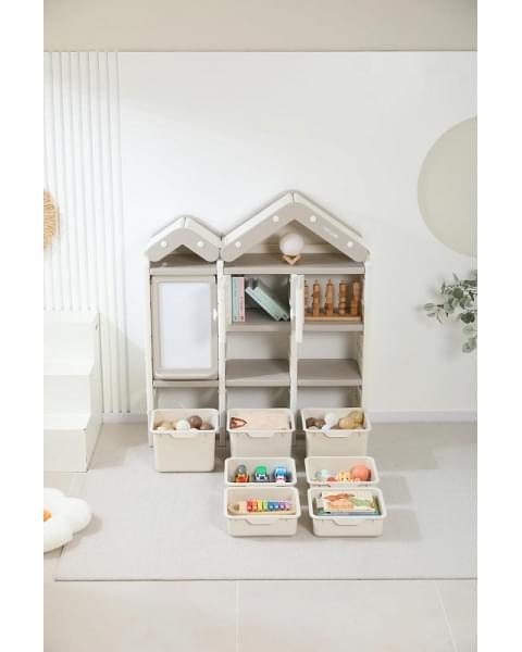 Стеллаж для игрушек UNIX Kids House 7 ящиков, 2 полки с дверцей Grey