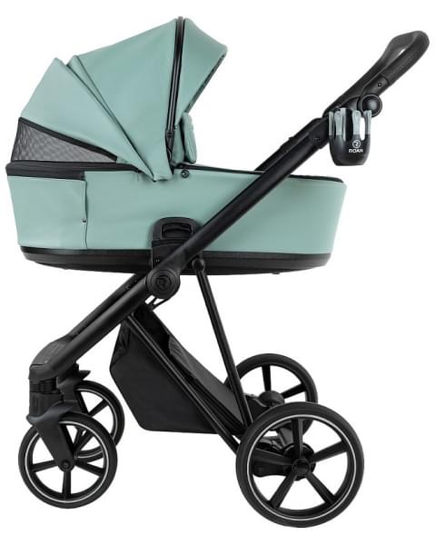 Детская коляска Roan Sol Vintage Leather 2.0 3 в 1 с автокреслом Tutis Elo Lux Edusky Black SL/13/L Misti Mint/Grey/руч. Серый