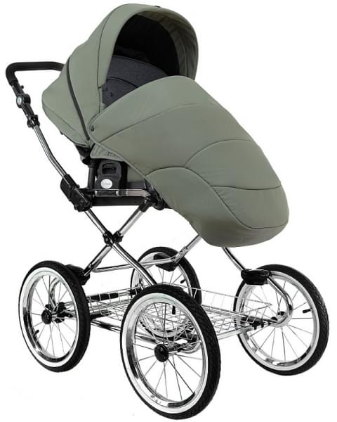 Детская коляска Roan Bass Next Classic 2.0 d14 3 в 1 с автокреслом Tutis Elo Lux EduSky Black BSNC/92/2 Sage Green/Black/руч.Black