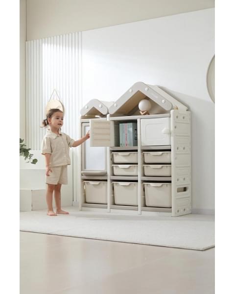 Стеллаж для игрушек UNIX Kids House 7 ящиков, 2 полки с дверцей Grey