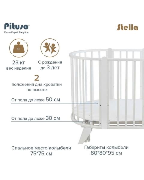Детская кровать трансформер Pituso Stella 6 в 1 106501 Белый-Белый