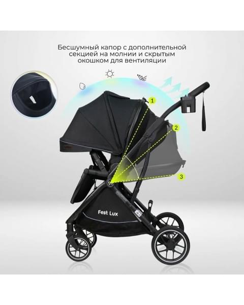 Детская прогулочная коляска Farfello Fest Lux Угольно-черный/Carbon black FL-12 черная рама