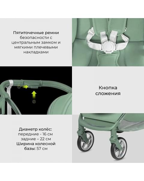 Детская прогулочная коляска Farfello Fest Lux Зеленый/Green FL-13 цветная рама