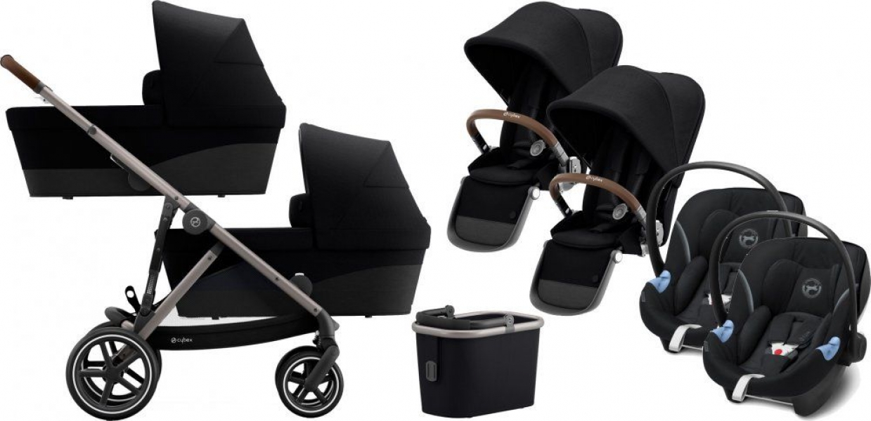 Коляска для двойни 3 в 1 Cybex Gazelle S шасси Taupe, Deep Black (Черный)