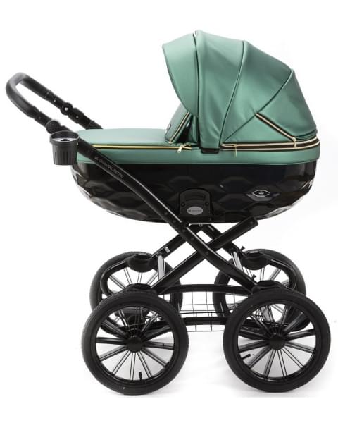 Детская коляска Adamex Chantal Retro Deluxe 2 в 1 C105B (ИЗУМРДНАЯ 100% КОЖА-ЗОЛОТЫЕ МОЛНИИ)