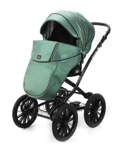 Детская коляска Adamex Chantal Retro Deluxe 2 в 1 C105B (ИЗУМРДНАЯ 100% КОЖА-ЗОЛОТЫЕ МОЛНИИ)