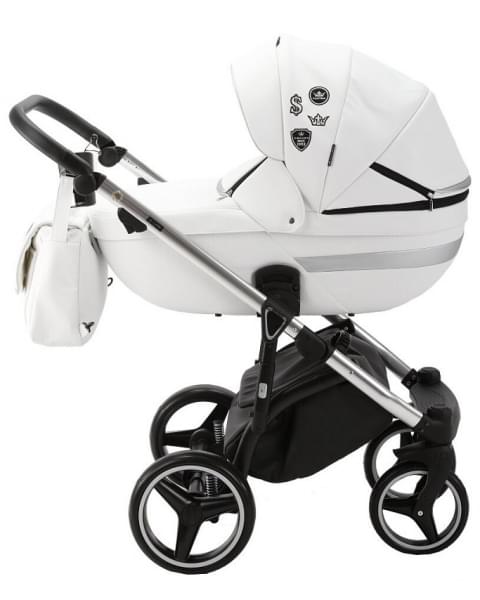 Детская коляска Adamex Cortina Deluxe 3 в 1 CT301 (БЕЛ.КОЖА+СЕРЕБ.ОТДЕЛКА+ ХРОМ РАМА)