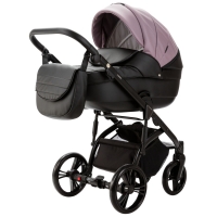 Детская коляска Adamex Lanti Deluxe 3 в 1 LN-SD106 (СИРЕНЕВ.КОЖА + ЧЕРН. КОЖА)