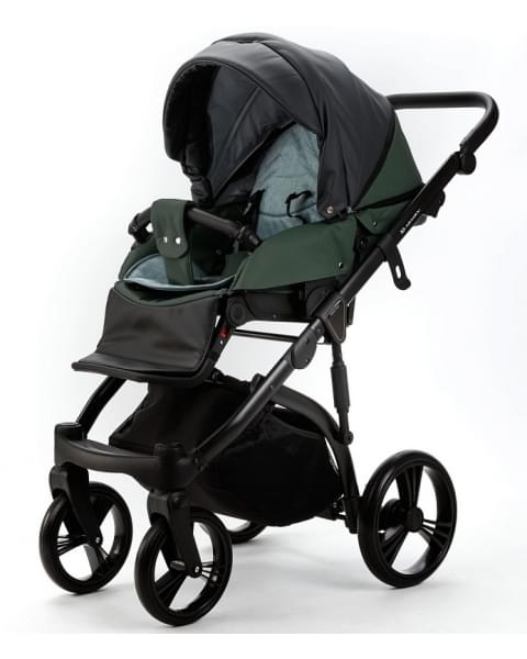 Детская коляска Adamex Lanti Deluxe 3 в 1 LN-SD41 (ЧЕРН. КОЖА + Т.ЗЕЛЕН.КОЖА)
