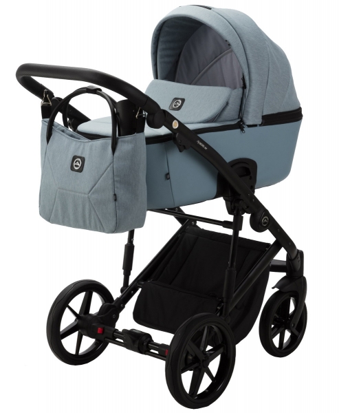 Детская коляска Adamex Mobi 2 в 1 M-PS41 (СЕР-ГОЛУБ.ТК+СЕР-ГОЛУБ.ПЕРФ.КОЖА)