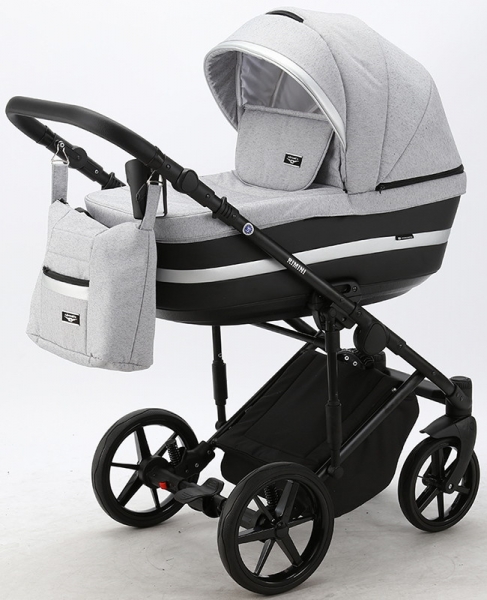 Детская коляска Adamex Rimini 2 в 1 RI13-LUX СВ.СЕР.БЕРЕЗКА+ЧЕРН.КОЖА+СЕРЕБР.ОТДЕЛКА