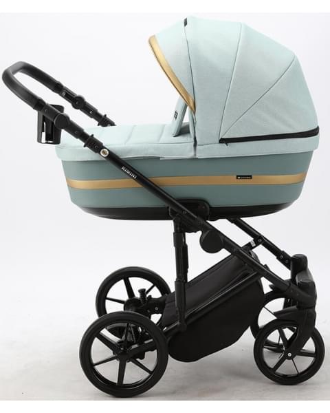 Детская коляска Adamex Rimini 2 в 1 RI22-TIP СЕРО-ЗЕЛЕН+СЕРО-ЗЕЛЕН.КОЖА+ЗОЛОТО ОТДЕЛКА