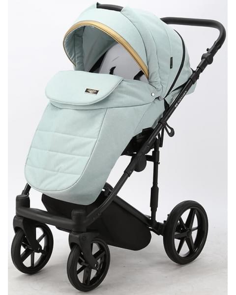 Детская коляска Adamex Rimini 2 в 1 RI22-TIP СЕРО-ЗЕЛЕН+СЕРО-ЗЕЛЕН.КОЖА+ЗОЛОТО ОТДЕЛКА