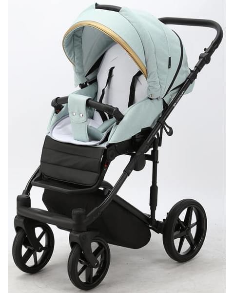 Детская коляска Adamex Rimini 2 в 1 RI22-TIP СЕРО-ЗЕЛЕН+СЕРО-ЗЕЛЕН.КОЖА+ЗОЛОТО ОТДЕЛКА