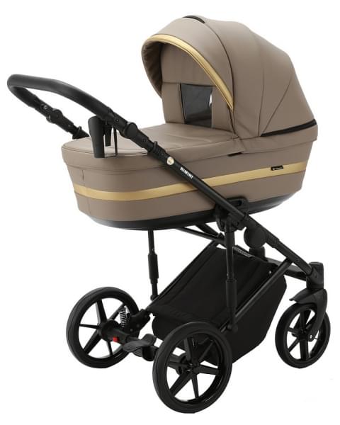 Детская коляска Adamex Rimini Deluxe 2 в 1 RI214 Т.БЕЖ.КОЖА+ЗОЛОТО.ОТДЕЛКА