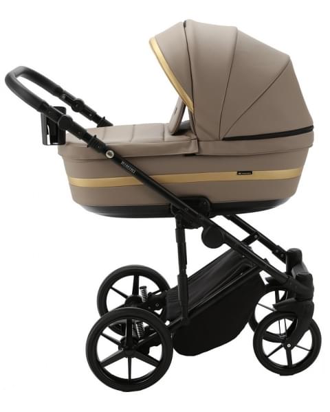 Детская коляска Adamex Rimini Deluxe 2 в 1 RI214 Т.БЕЖ.КОЖА+ЗОЛОТО.ОТДЕЛКА