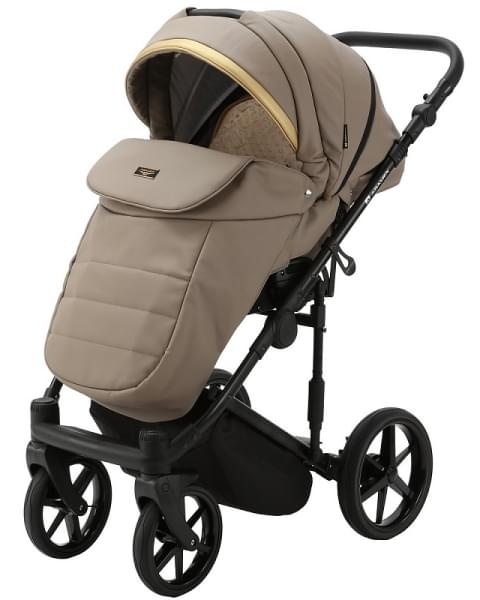 Детская коляска Adamex Rimini Deluxe 2 в 1 RI214 Т.БЕЖ.КОЖА+ЗОЛОТО.ОТДЕЛКА