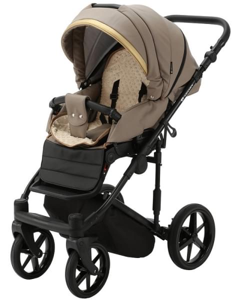 Детская коляска Adamex Rimini Deluxe 2 в 1 RI214 Т.БЕЖ.КОЖА+ЗОЛОТО.ОТДЕЛКА