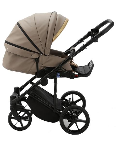 Детская коляска Adamex Rimini Deluxe 2 в 1 RI214 Т.БЕЖ.КОЖА+ЗОЛОТО.ОТДЕЛКА