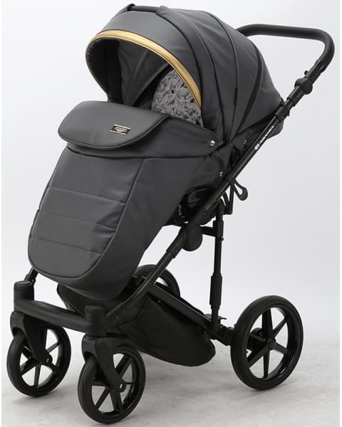 Детская коляска Adamex Rimini Deluxe 3 в 1 RI210 Т.СЕР.КОЖА+ЗОЛОТО.ОТДЕЛКА