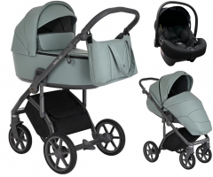Детская коляска Roan Bass Next Кожа 3 в 1 с автокреслом Tutis Elo Lux EduSky Black RN085/1 Misti Mint