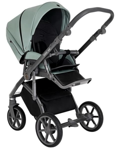 Детская коляска Roan Bass Next Кожа 3 в 1 с автокреслом Tutis Elo Lux EduSky Black RN085/1 Misti Mint