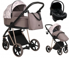 Детская коляска Roan Sol Flowers 3 в 1 с автокреслом Tutis Elo Lux EduSky Black RSF/5001 Powder/Rose gold