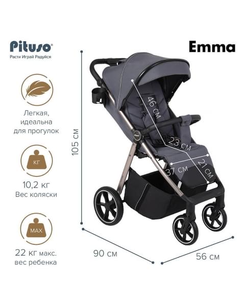 Детская прогулочная коляска Pituso Emma Graphite/Графит