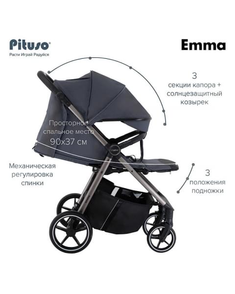 Детская прогулочная коляска Pituso Emma Graphite/Графит