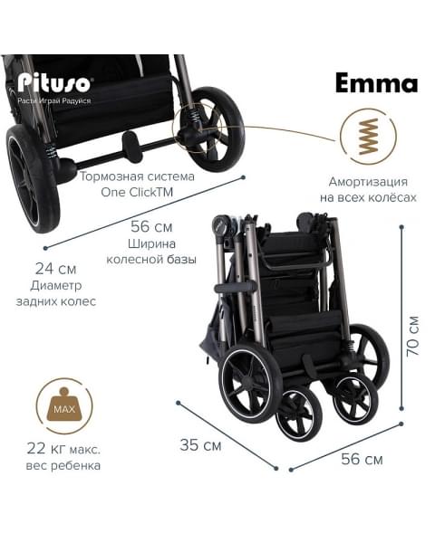 Детская прогулочная коляска Pituso Emma Graphite/Графит