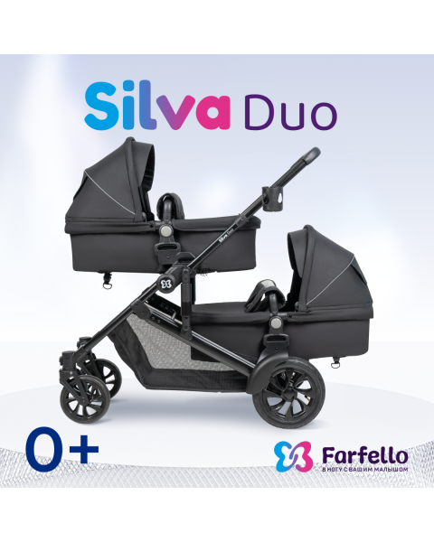 Коляска трансформер Farfello Silva Duo для двойни и погодок черный