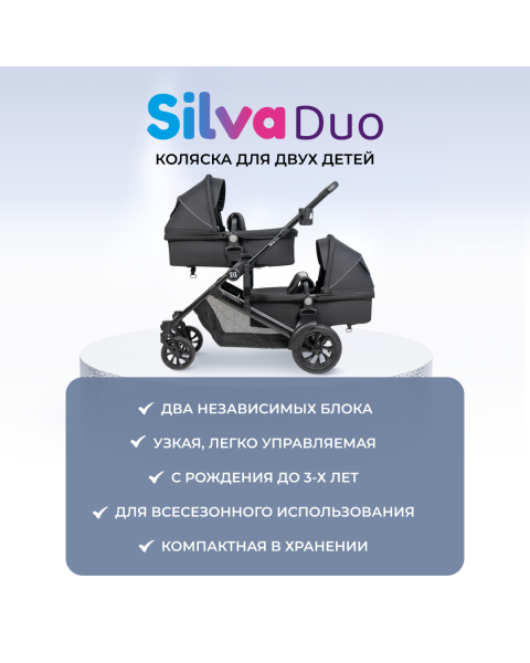 Коляска трансформер Farfello Silva Duo для двойни и погодок черный