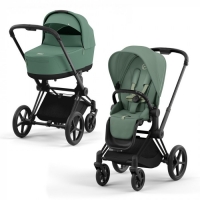 Коляска 2 в 1 Cybex Priam IV Platinum Collection шасси Matt Black, Leaf Green (Зеленый)