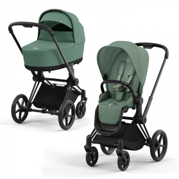 Коляска 2 в 1 Cybex Priam IV Platinum Collection шасси Matt Black, Leaf Green (Зеленый)