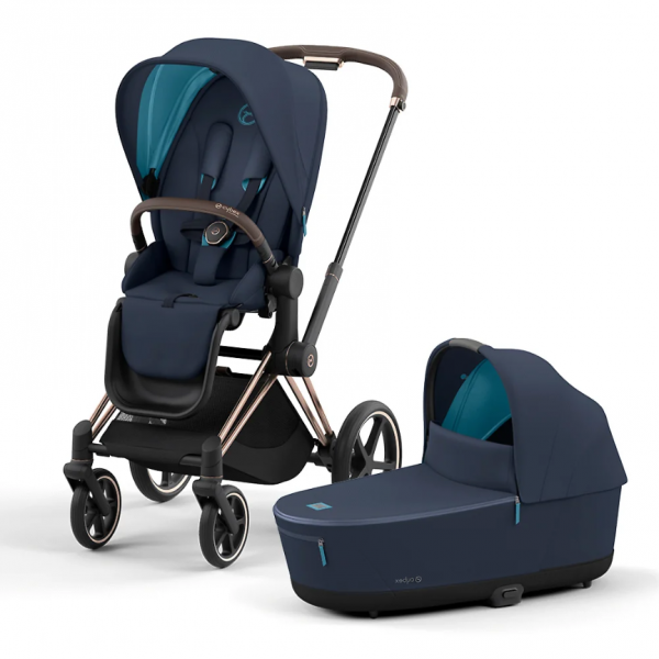 Коляска 2 в 1 Cybex Priam IV шасси Rose Gold, Nautical Blue (Темно-синий)