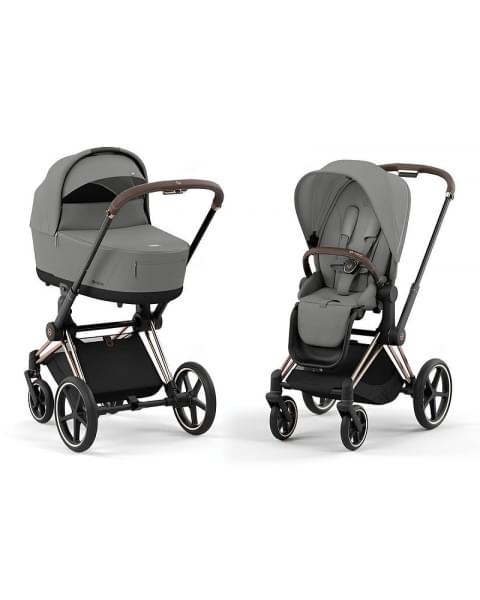 Коляска 3 в 1 Cybex Priam IV Rosegold и автокресло Aton S2 i-Size с базой Base One Mirage Grey/Ocean Blue