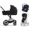 Коляска 3 в 1 Cybex Priam IV Rosegold и автокресло Aton S2 i-Size с базой Base One Sepia Black/Ocean Blue