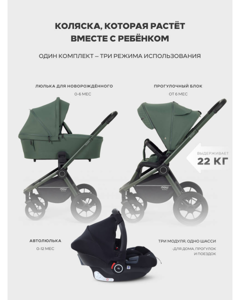Коляска 3 в 1 Mowbaby Zoom PU Forest green