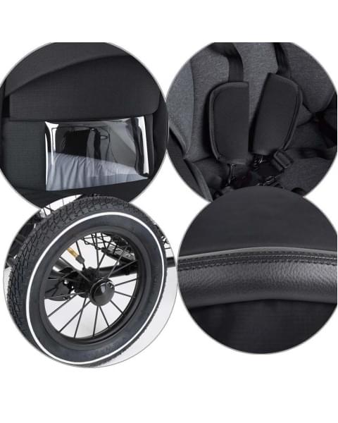 Коляска 3 в 1 Roan Bass Next Classic / колеса d12, Black (Черный)